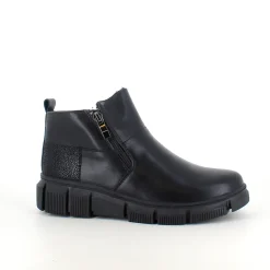 Sort læder ankelstøvle med for og dobbelt lynlås