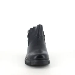 Sort læder ankelstøvle med for og dobbelt lynlås