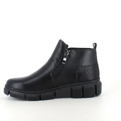 Sort læder ankelstøvle med for og dobbelt lynlås