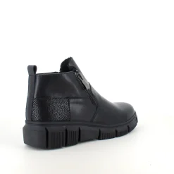 Sort læder ankelstøvle med for og dobbelt lynlås