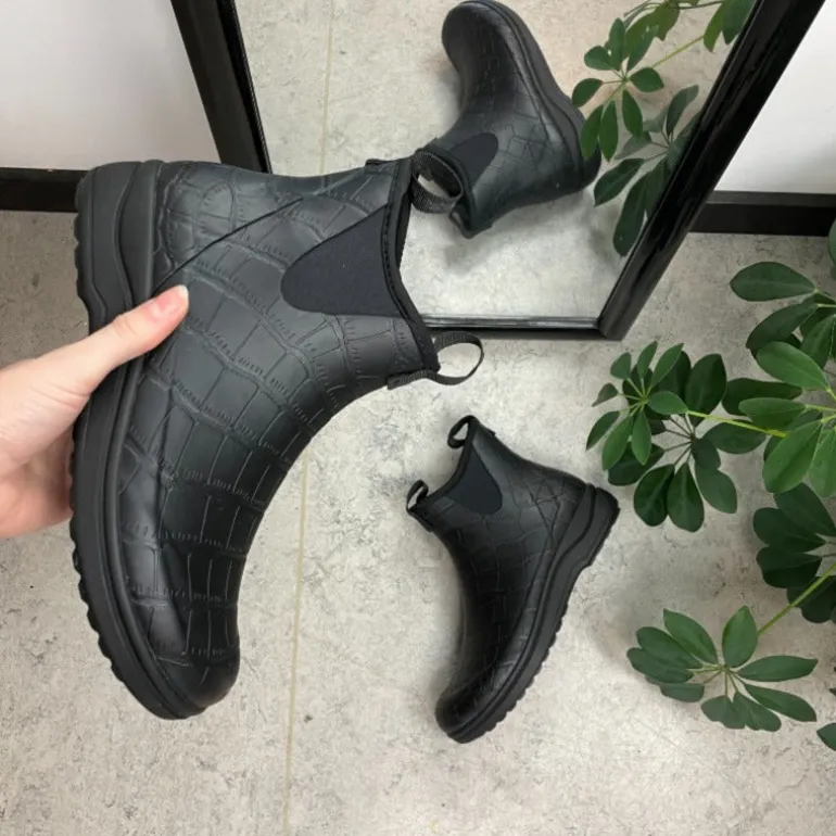 Sort mønstret luksus gummistøvle med svangstøtte