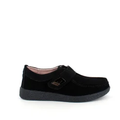 Sort ruskindssko med velcrolukning og gummisål