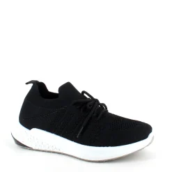 Sort slip on sko med strikket overdel og god stødabsorbering