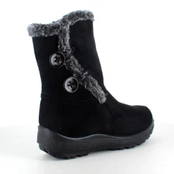 Sort støvle med fin pelsdetalje.