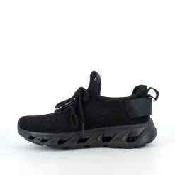 Sorte slip-on sko med strikoverdel