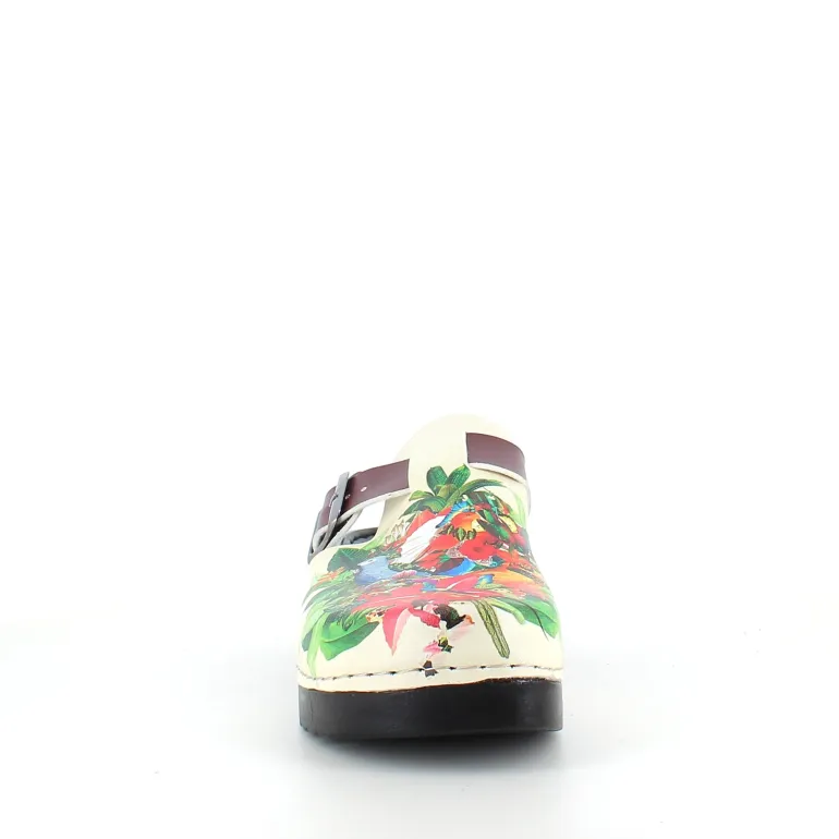 Træsko med papegøjeprint