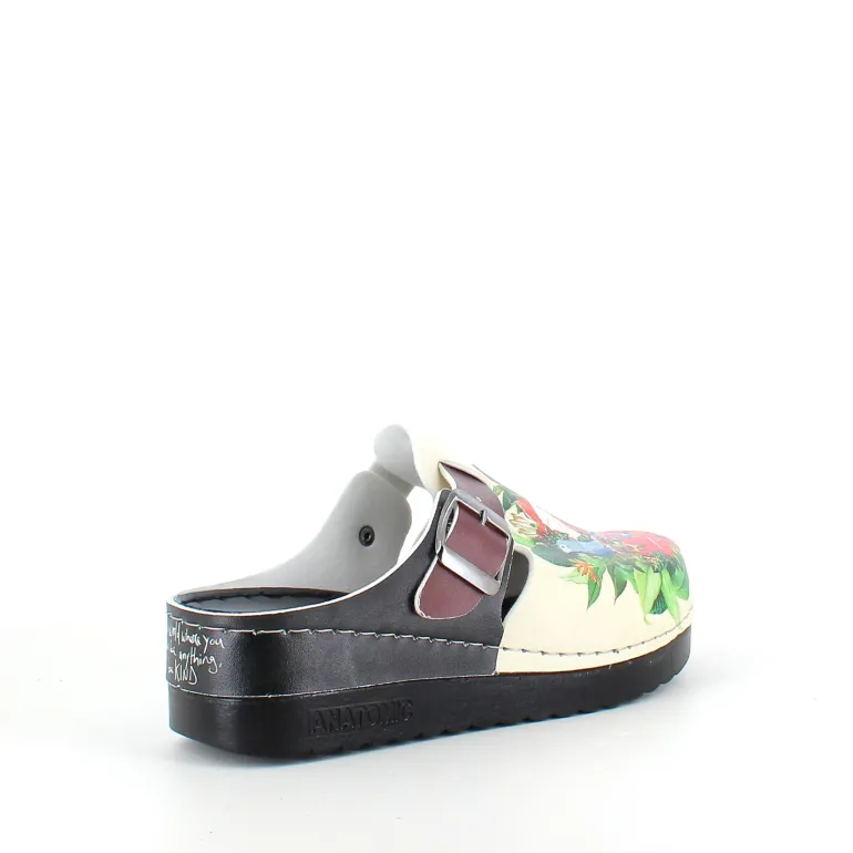 Træsko med papegøjeprint