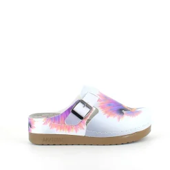 Træsko med print af en glad struds