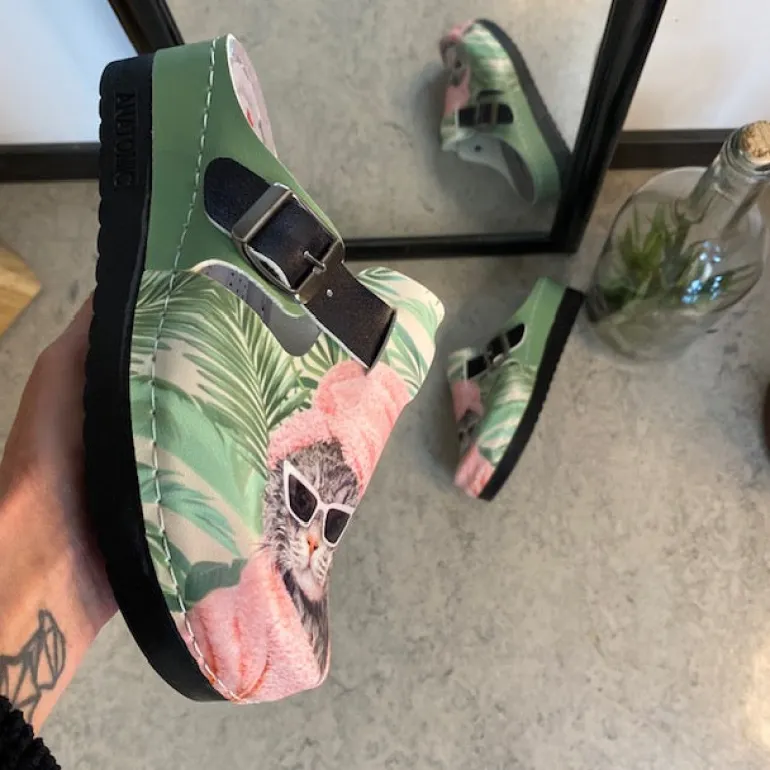 Træsko med print en cool kat