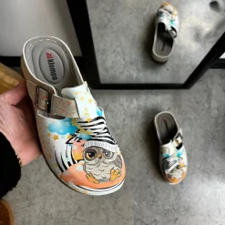 Træsko med ugle print