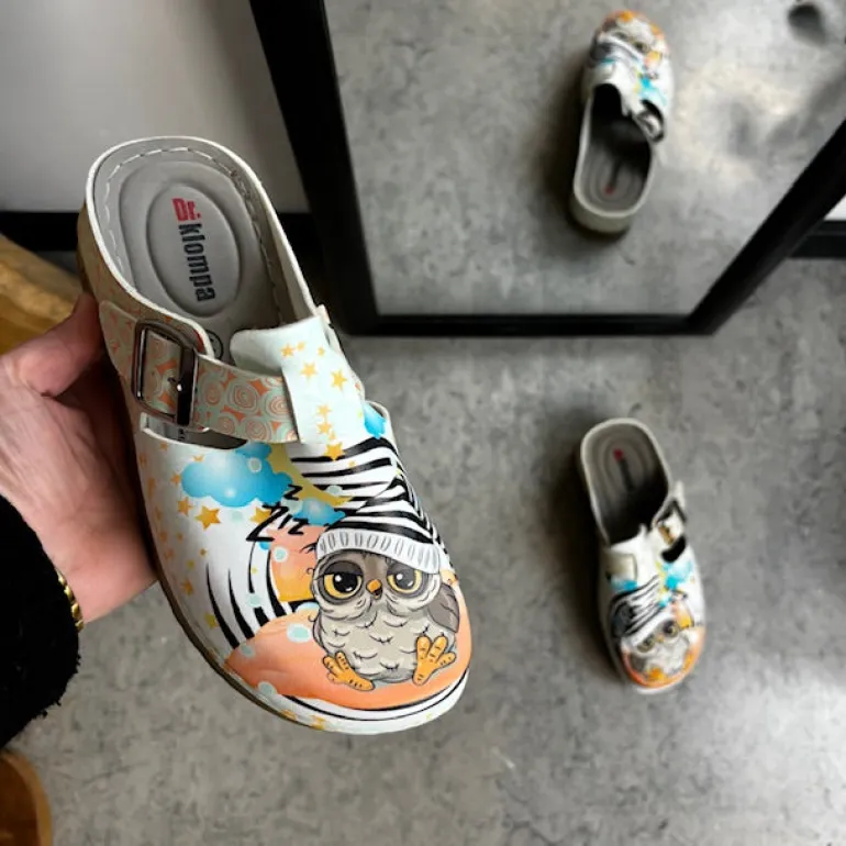 Træsko med ugle print