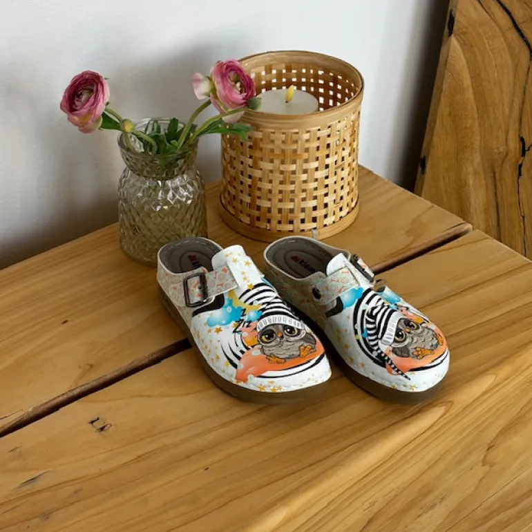 Træsko med ugle print